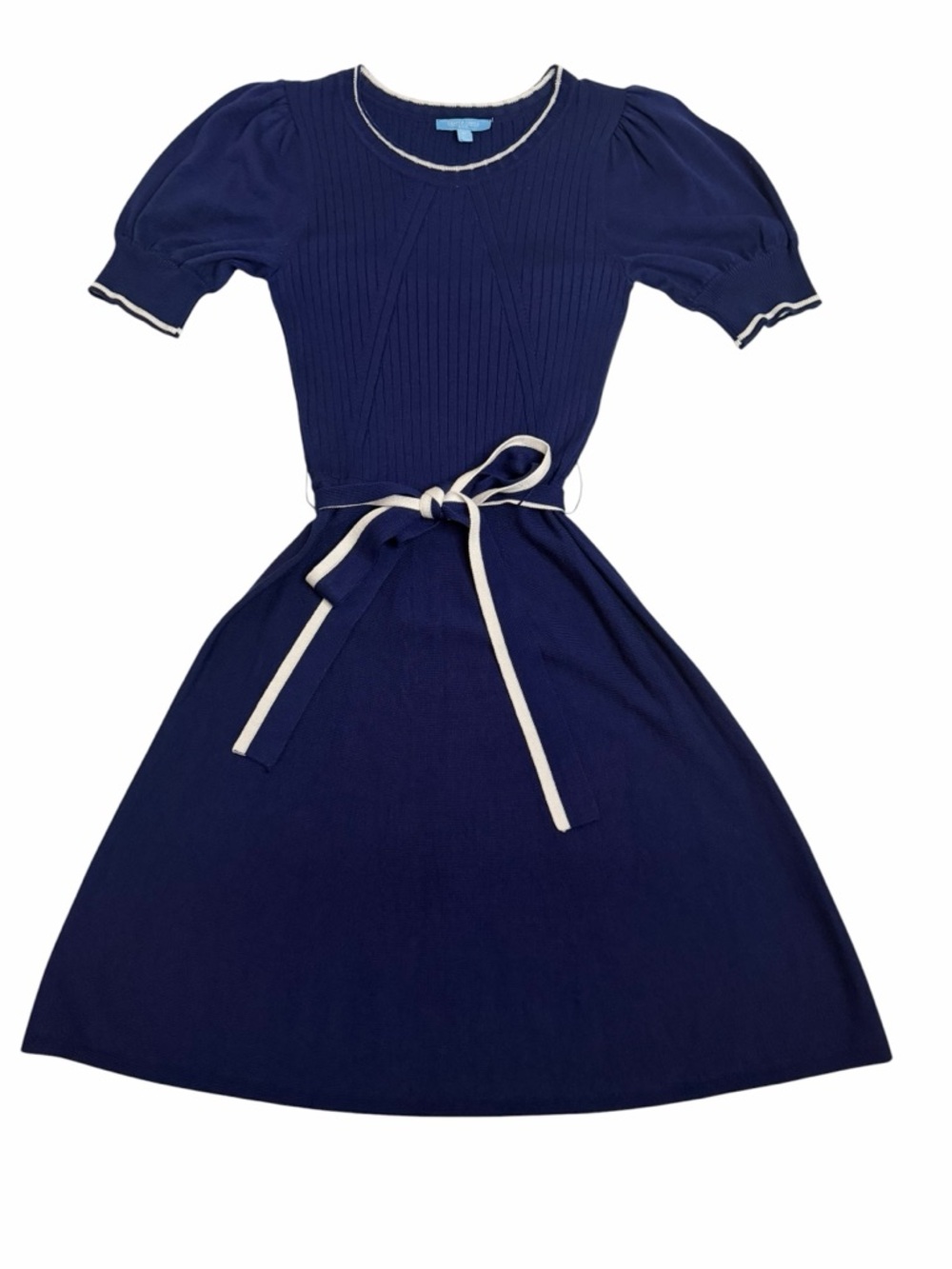 Draper James RSVP Navy Knit Fit Flare Dress Puff Sleeve Medium - Picture 4 of 8